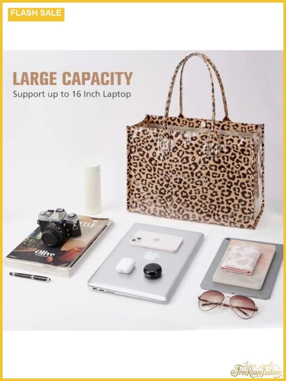 PVC Transparent Tote Bag Women's Kraft Paper Work Handbags with Top Handle